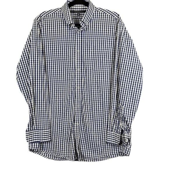 Benjamin & Walls Men's Button Front Shirt Navy Blue White Gingham Check Size XL - Picture 1 of 9